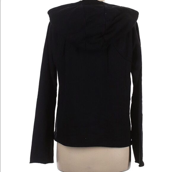 Athleta | Black French Terry Raw Hem Pullover Hoodie Pocket Sweatshirt | M - Picture 2 of 6